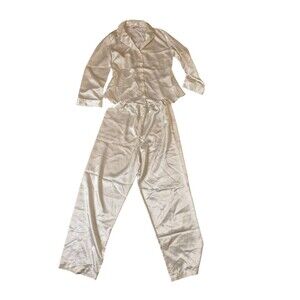 Victoria's Secret Vintage Satin Pajama Set Button Down Pj's Ivory Sz S